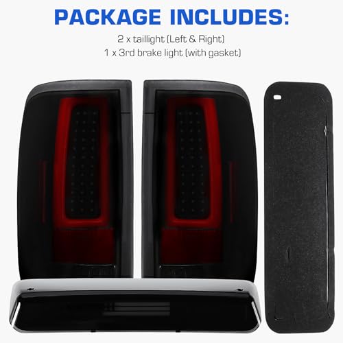 Gubebaili LED Tail Light + 3rd Brake Light Kit Fit for Ford F150 2004-2008 Fleetside/Styleside Bed Model (Fit Factory Halogen Type) Rear Brake Lamp Taillight Assembly, Black Housing Smoke Lens - Image 3