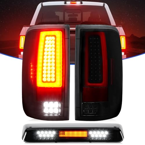 Gubebaili LED Tail Light + 3rd Brake Light Kit Fit for Ford F150 2004-2008 Fleetside/Styleside Bed Model (Fit Factory Halogen Type) Rear Brake Lamp Taillight Assembly, Black Housing Smoke Lens - Image 1