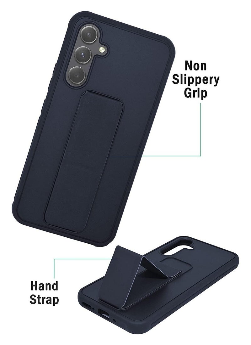 Samsung Galaxy A16 Case with Kickstand and Magnetic Holder, Premium Vertical Strap and Grip with Silicone Holder, multiple viewing positions for Samsung Galaxy A16 (Dark Blue)