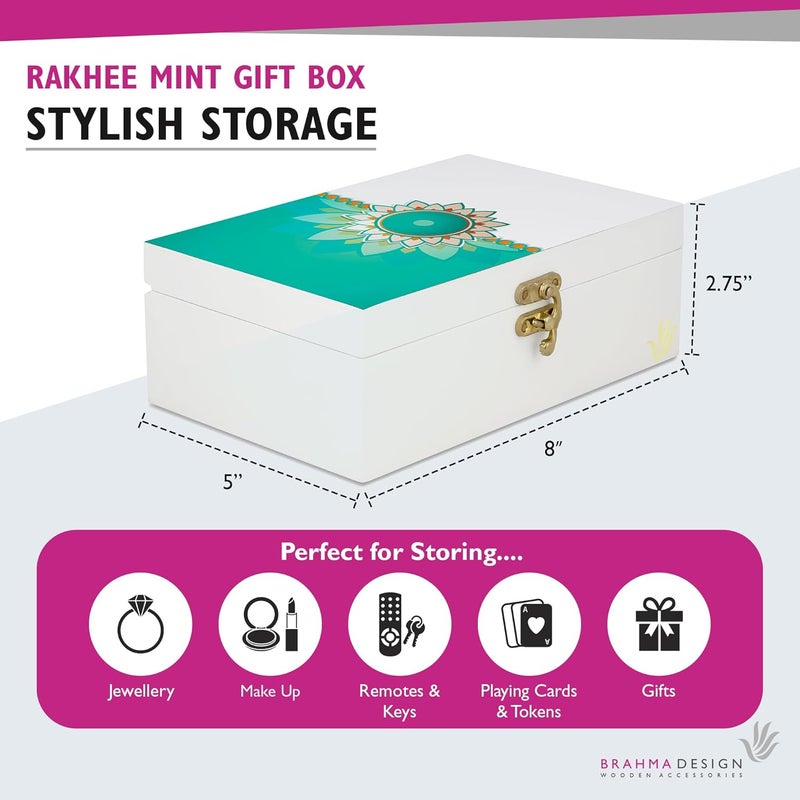BRAHMA DESIGN BRAHMA DESIGN Decorative Gift Box for Presents in Rakhee Mint Design Size 8 x 5 x 275 Jewellery Box Tarot Box Vintage Box Knickknacks Storage Trunk Organiser Gift Box for Packing - Image 2