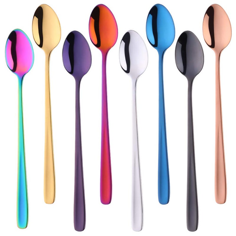 SBOMHS Long Handled Coffee Spoons Teaspoons 8 Colour 1810 Stainless Steel Latte Spoons for Sundae Ice Cream 79 Inch20 CM