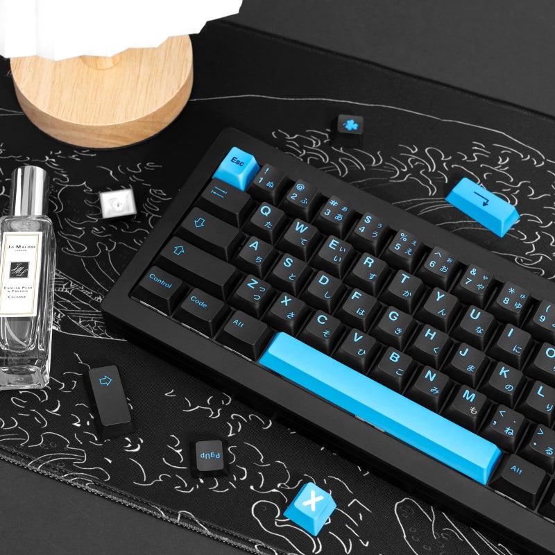 TIMSEKER 129 Keys Black and Blue Japanese Keycaps, Cyberpunk Theme PBT Keycaps, Comfortable Ergonomics Cherry Key Caps, Never Fade Dye Sub Custom Key Caps for Mechanical Keyboard - Image 4
