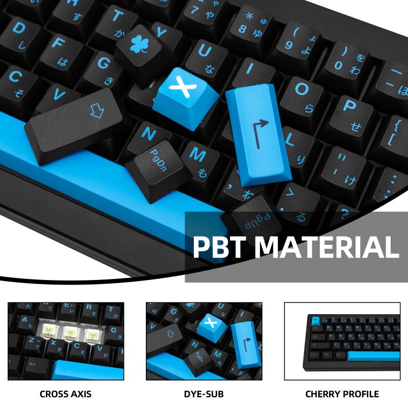 TIMSEKER 129 Keys Black and Blue Japanese Keycaps, Cyberpunk Theme PBT Keycaps, Comfortable Ergonomics Cherry Key Caps, Never Fade Dye Sub Custom Key Caps for Mechanical Keyboard - Image 3