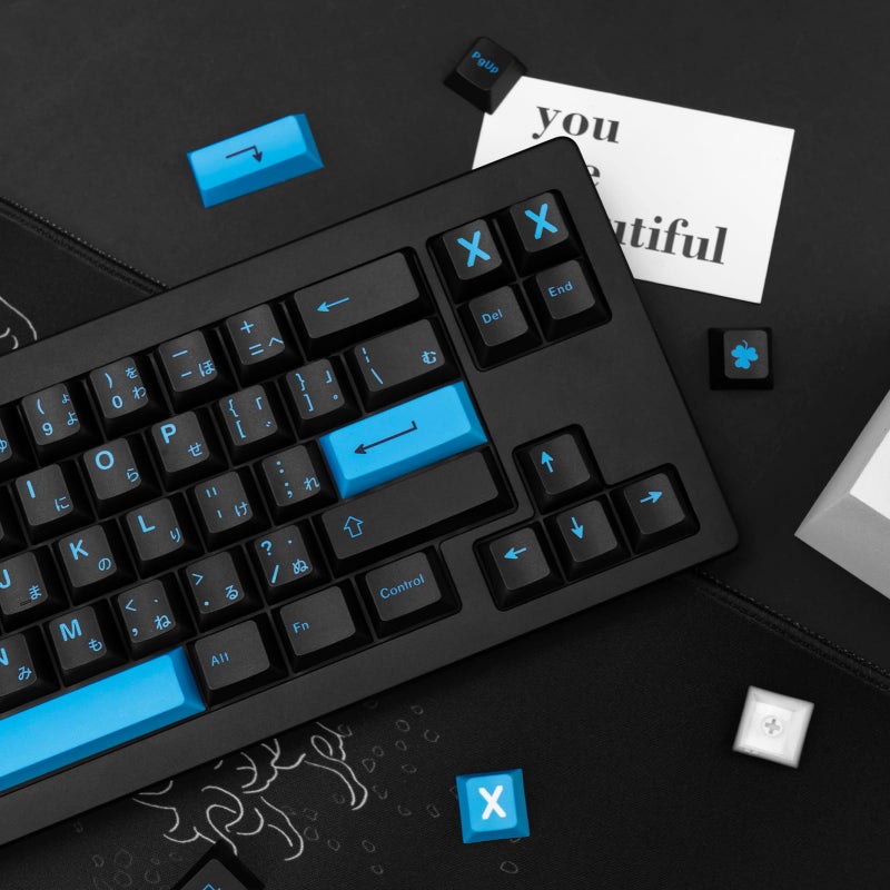 TIMSEKER 129 Keys Black and Blue Japanese Keycaps, Cyberpunk Theme PBT Keycaps, Comfortable Ergonomics Cherry Key Caps, Never Fade Dye Sub Custom Key Caps for Mechanical Keyboard - Image 5