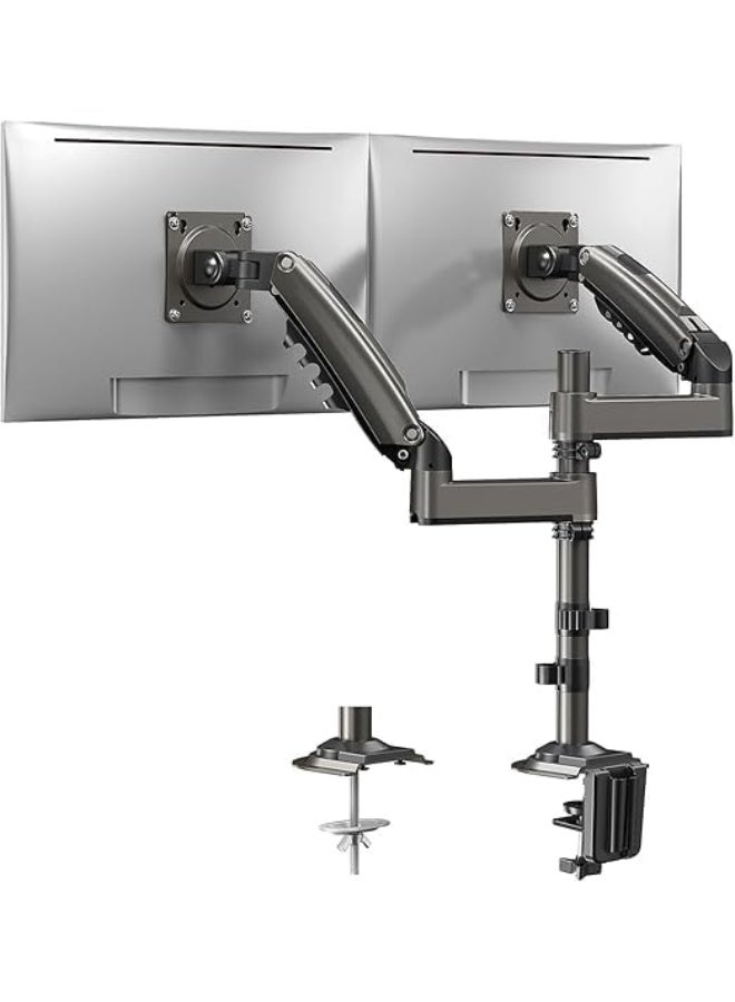 Dual Monitor Desk Stand, Adjustable Monitor Arm for Two 17-27 Inch Screens, VESA 75x75/100x100, Desk Clamp Mount - Image 1