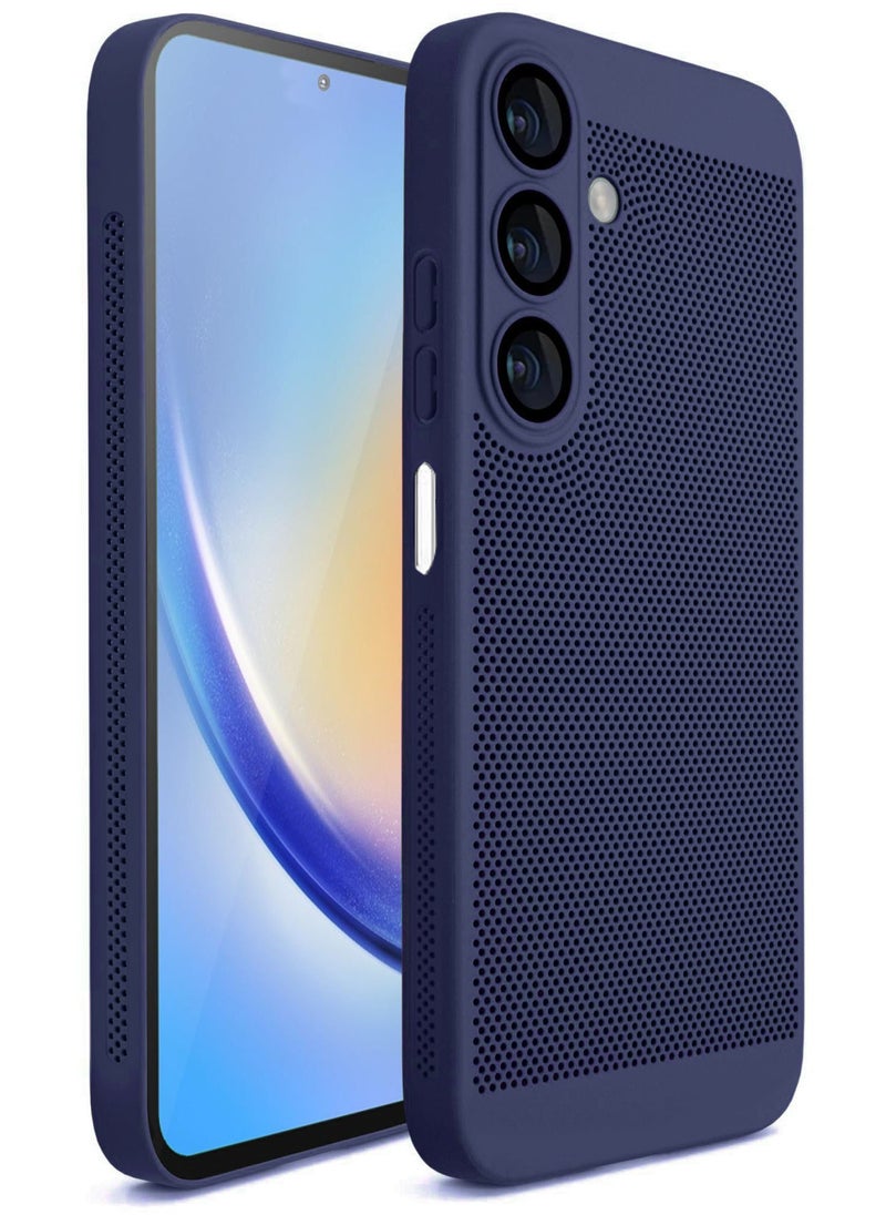Generic - Heat Dissipation Case with Built in Camera Lens Protector Slim Fit Breathable Cooling Anti Fingerprint Hard PC Back Shockproof Cover For Samsung Galaxy A15 (Blue) - Image 1