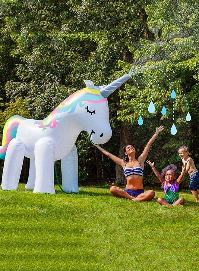 Giant Inflatable Unicorn Water Sprinkler 220×80×160cm for Kids, Outdoor Garden Water Spray Toy, Compatible with Standard Garden Hoses, Backyard Summer Splash Play, Inflatable Unicorn Sprinkler for Children - Image 1
