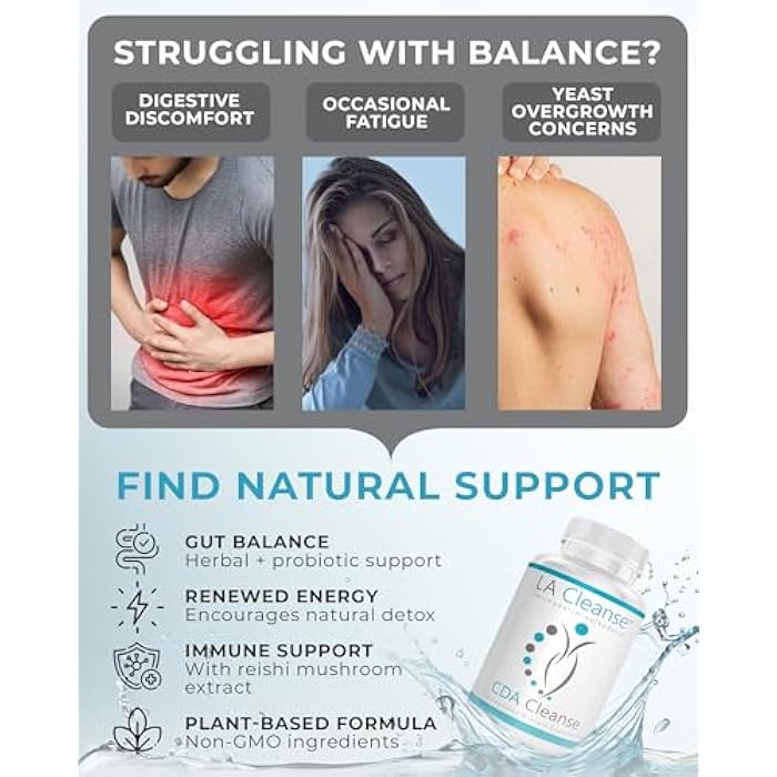 LA Cleanse CDA – Candida Cleanse & Detox – Probiotic + Herbs for Gut Cleanse Balance – Candida Supplement with Oregano, Caprylic Acid, Enzymes & Probiotic – 60 Capsules, 30 Day Supply - Image 2