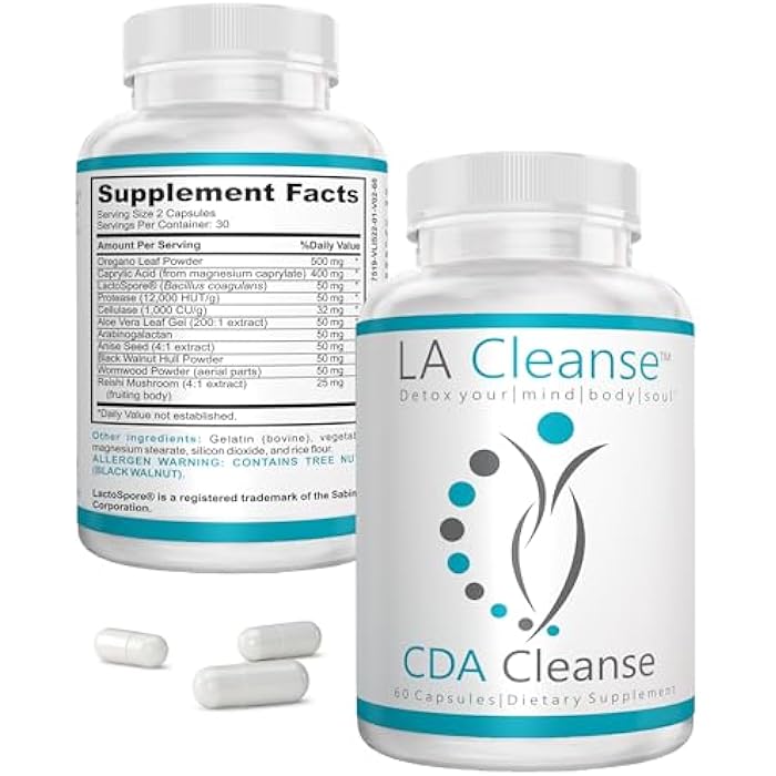 LA Cleanse CDA – Candida Cleanse & Detox – Probiotic + Herbs for Gut Cleanse Balance – Candida Supplement with Oregano, Caprylic Acid, Enzymes & Probiotic – 60 Capsules, 30 Day Supply - Image 1