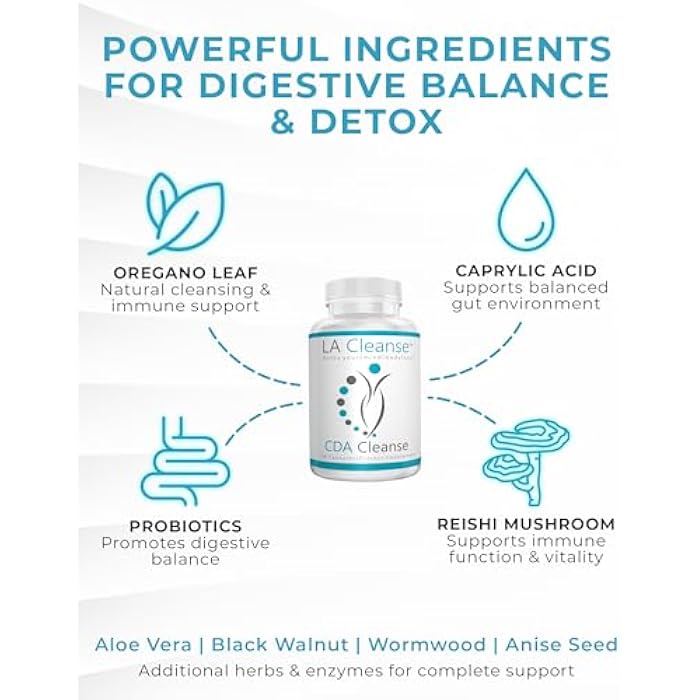 LA Cleanse CDA – Candida Cleanse & Detox – Probiotic + Herbs for Gut Cleanse Balance – Candida Supplement with Oregano, Caprylic Acid, Enzymes & Probiotic – 60 Capsules, 30 Day Supply - Image 3
