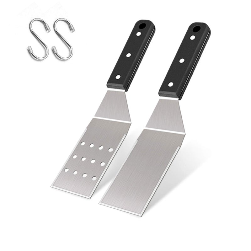 Leonyo Griddle Metal Spatula Set of 2 Food Grade Griddle Accessories  Stainless Steel Pancake Hamburger Turner Flipper for Flat Top Cast Iron BBQ Hibachi Cooking Dishwasher Safe