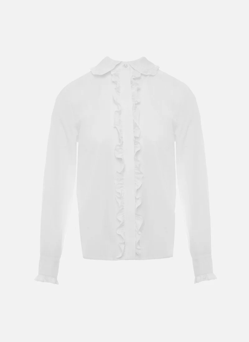 ليتشي قميص مستقيم مع كشكشة على الياقة والفتحة