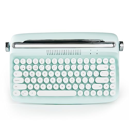 YUNZII ACTTO B303 Wireless Typewriter Keyboard Bluetooth Connection Cute Retro Aesthetic Design with Integrated Stand for Tablet Phone PC and WinMacAndroid B303 Sweet Mint - Image 1