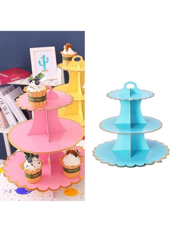 جيلوكيبو حامل كب كيك دائري من الورق المقوى من جيلوكيبو، مكون من 3 طبقات، يتسع لـ 24 قطعة من الكب كيك والحلوى، وبرج عرض على شكل شجرة، مصنوع من الورق المقوى لحفلات الزفاف وأعياد الميلاد (مجموعة من قطعتين، أزرق ووردي) - Image 4