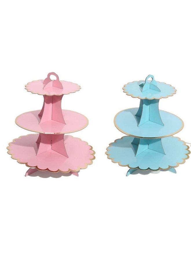 جيلوكيبو حامل كب كيك دائري من الورق المقوى من جيلوكيبو، مكون من 3 طبقات، يتسع لـ 24 قطعة من الكب كيك والحلوى، وبرج عرض على شكل شجرة، مصنوع من الورق المقوى لحفلات الزفاف وأعياد الميلاد (مجموعة من قطعتين، أزرق ووردي) - Image 1