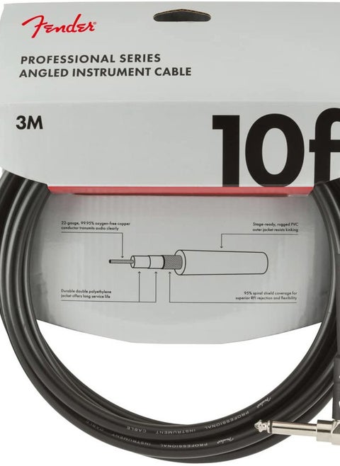 Professional Series Instrument Cable, Guitar Cable, Guitar Accessories, Straight/Angle, Black, 10ft