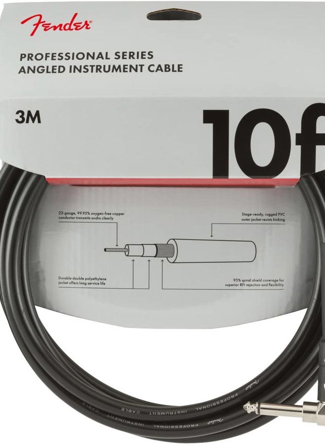 Professional Series Instrument Cable, Guitar Cable, Guitar Accessories, Straight/Angle, Black, 10ft
