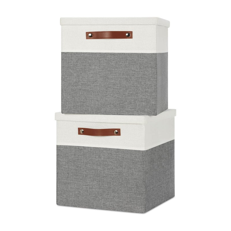 Temary Cube Storage Bins with Lids for Organizing Clothes 2Pack Foldable Storage Boxes with Handles Closet Storage Baskets for Living Room WhiteGray 13x13x13inch