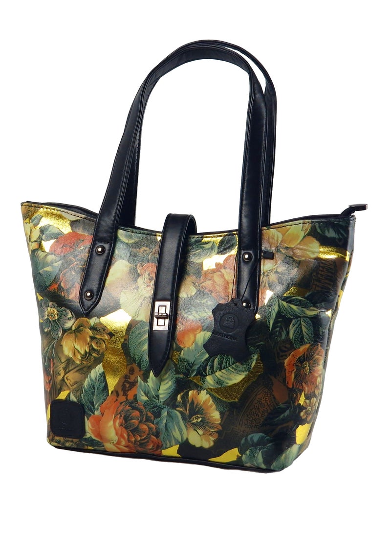 ليذريا  شنطة حريمى من الجلد الطبيعي الفاخر بتصميم الزهور الأنيق للمناسبات الخاصة - متوسطة الحجم - Image 1