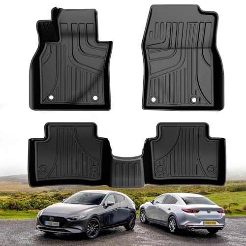 IKABEVEM Original Floor Mats for 2019-2026 Mazda 3 All Models - Custom Fit TPE Floor Liners - All Weather Car Mats for Mazda 3 Accessories 1st & 2nd Row Heavy Duty Protection Floor Mat - Image 1