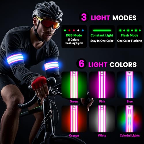 Fokia Kunbio Light Up LED Armband for Running Walking at Night,Reflective Arm Bands for Runners,Rechargeable Jogging Lights,High Visibility Night Running Safety Gear Adjustable Running Women Men Kids (Pink) - Image 3