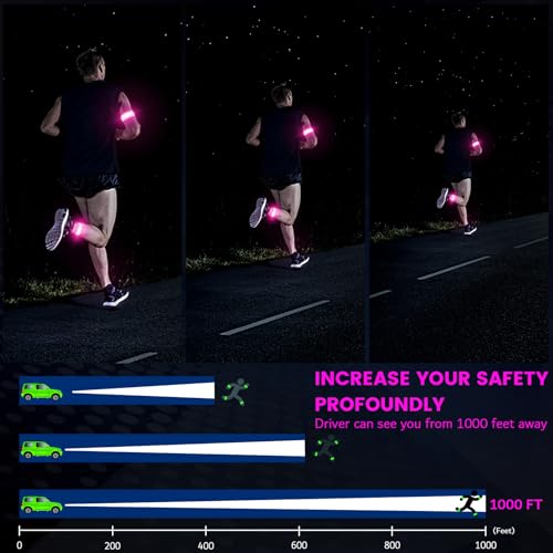 Fokia Kunbio Light Up LED Armband for Running Walking at Night,Reflective Arm Bands for Runners,Rechargeable Jogging Lights,High Visibility Night Running Safety Gear Adjustable Running Women Men Kids (Pink) - Image 2