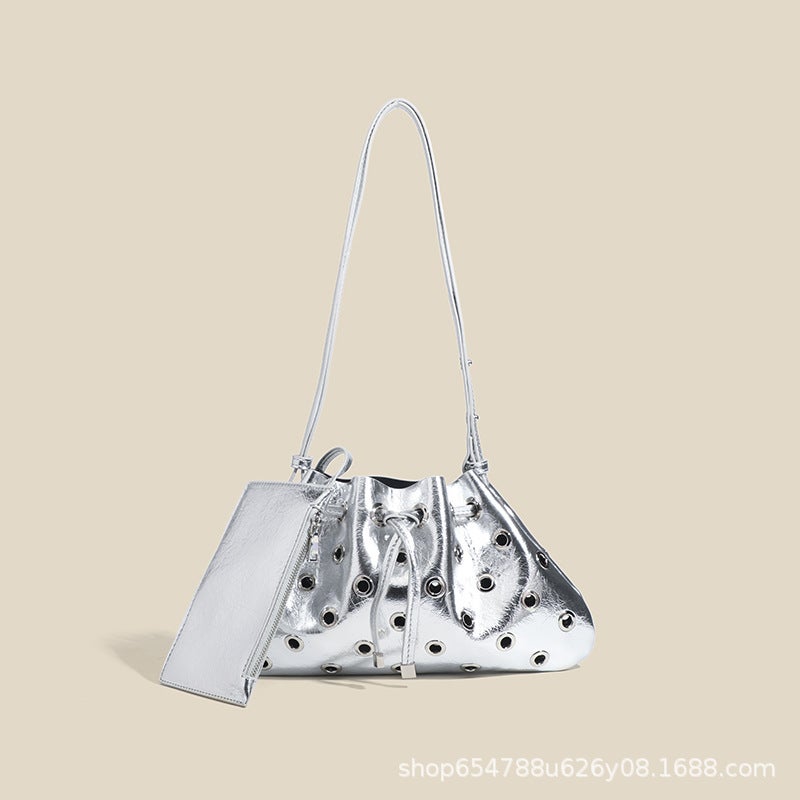 Fashion Shoulder Crossbody Bag Hollow-Out Bucket Bag Portable Underarm Rivet All-Match Small Bag For Women - Image 2