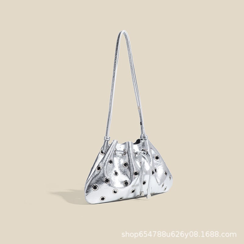 Fashion Shoulder Crossbody Bag Hollow-Out Bucket Bag Portable Underarm Rivet All-Match Small Bag For Women - Image 4