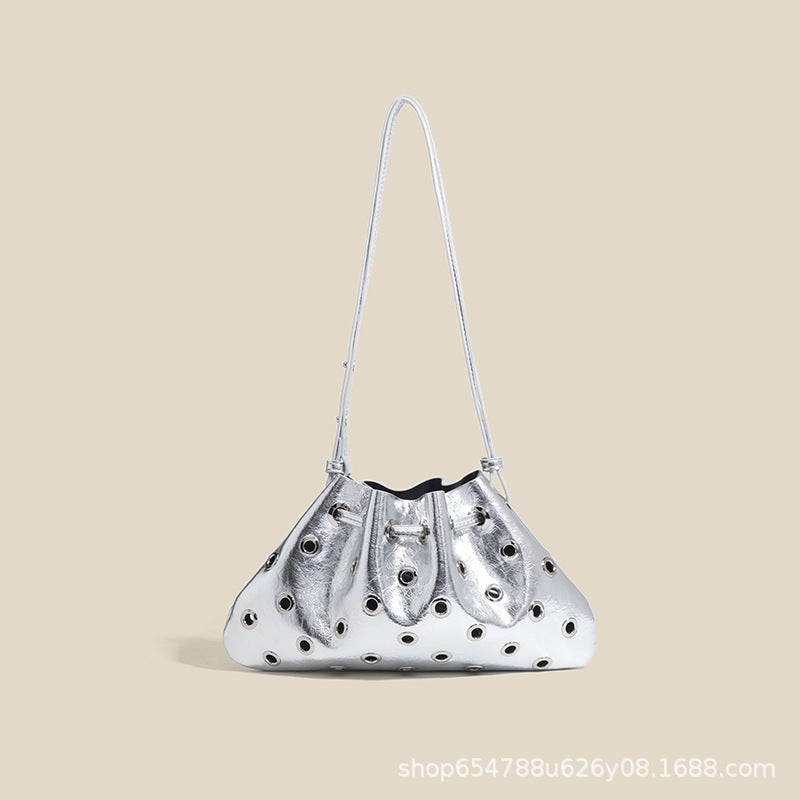 Fashion Shoulder Crossbody Bag Hollow-Out Bucket Bag Portable Underarm Rivet All-Match Small Bag For Women - Image 5