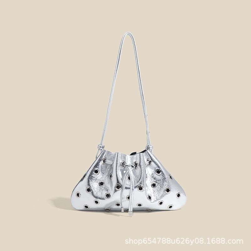 Fashion Shoulder Crossbody Bag Hollow-Out Bucket Bag Portable Underarm Rivet All-Match Small Bag For Women - Image 3