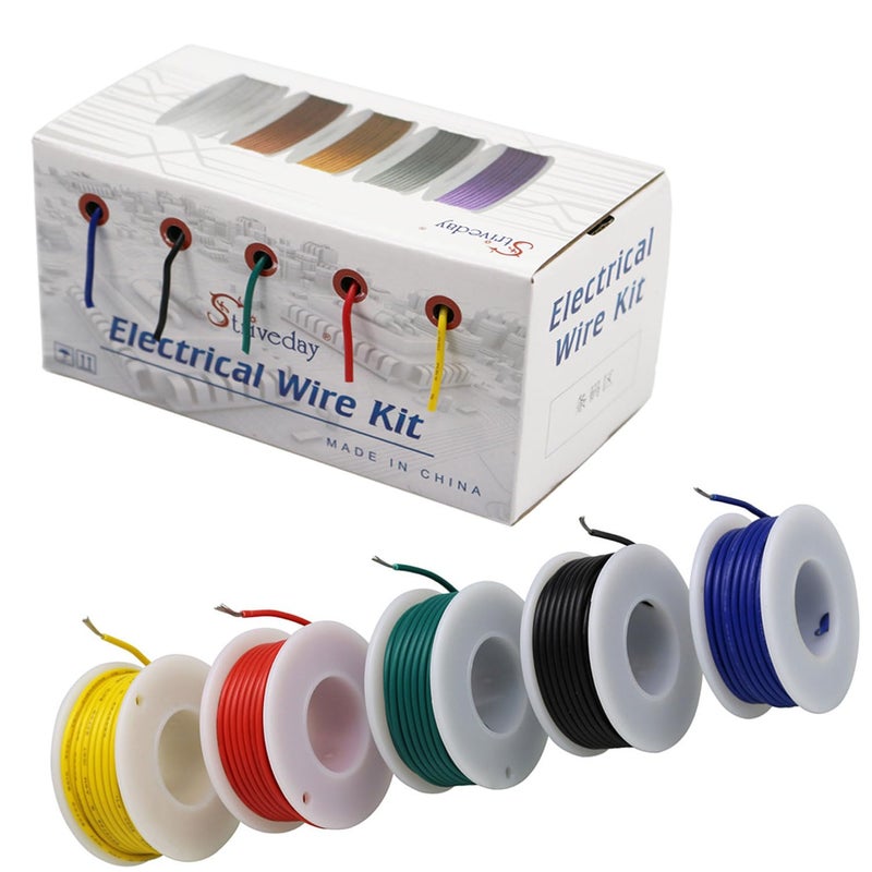 28 AWG Tinned Copper Wire Kit 5Colors 33 Ft Each 165 Ft Total Flexible Heat Resistant Hook Up Wire for Circuit Board Prototyping Model Building Automotive 300V