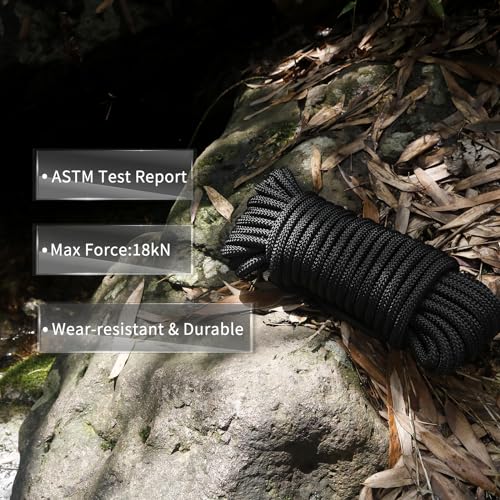 NewDoar 10mm(3/8inch) Accessory Cord Rope CE 24KN Double Braid Pre Cut for Outdoor Survival, Mountaineering, Prusik,Hauling Dragginge(Black 10mm,20FT) - Image 4
