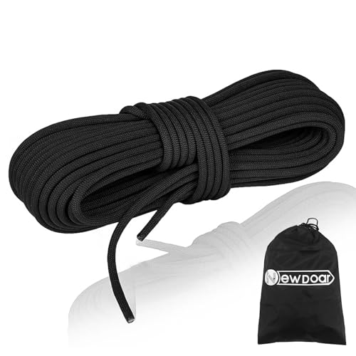 NewDoar 10mm(3/8inch) Accessory Cord Rope CE 24KN Double Braid Pre Cut for Outdoor Survival, Mountaineering, Prusik,Hauling Dragginge(Black 10mm,20FT) - Image 1