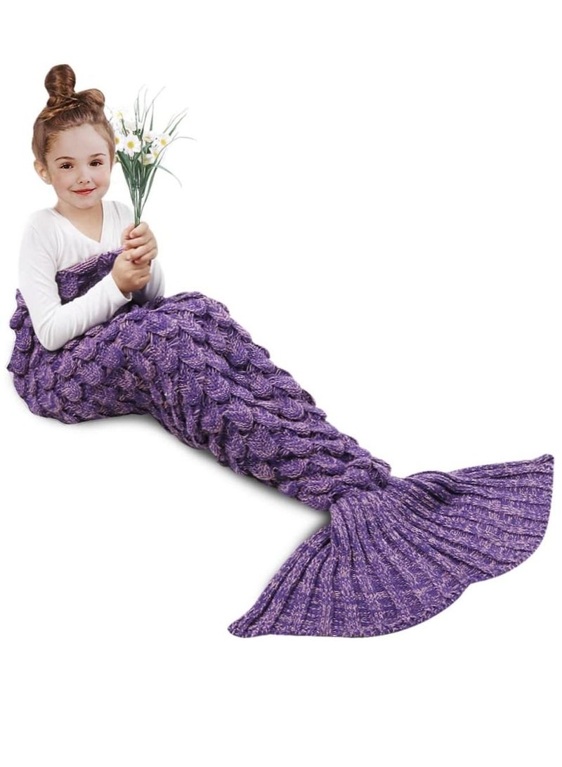Gerenic Mermaid Tail Blanket, Hand Crochet Mermaid Blanket, Soft Comfy Blanket for Girls - Image 1