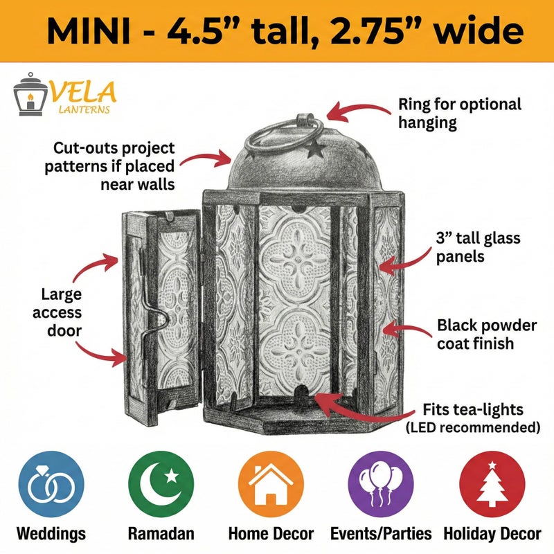 VELA LANTERNS Mini Moroccan Tea Light Candle Holder Lanterns â€“ 4.25" Small Decorative Lantern for Table or Hanging, Metal with Glass Panels â€“ Ramadan, Wedding, Home Decor, Aqua Blue (Set of 4) - Image 5