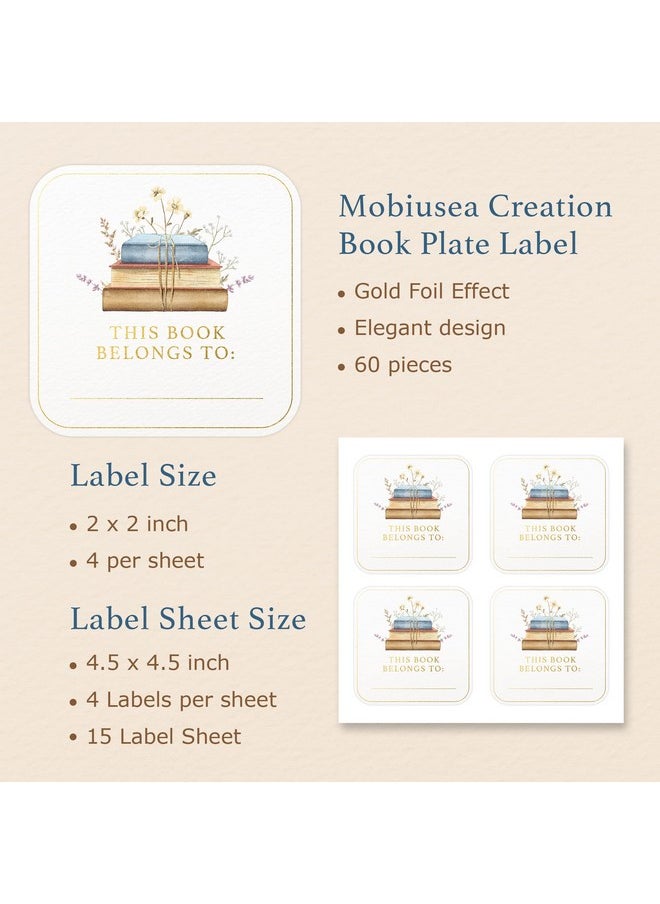 Mobius Floral Book Design This Book Belongs To Stickers Book Plates Labels 2 X 2 Inch Gold Foil 60Pcs Stickers For Book Name Stickers And Book Labels  - Image 4