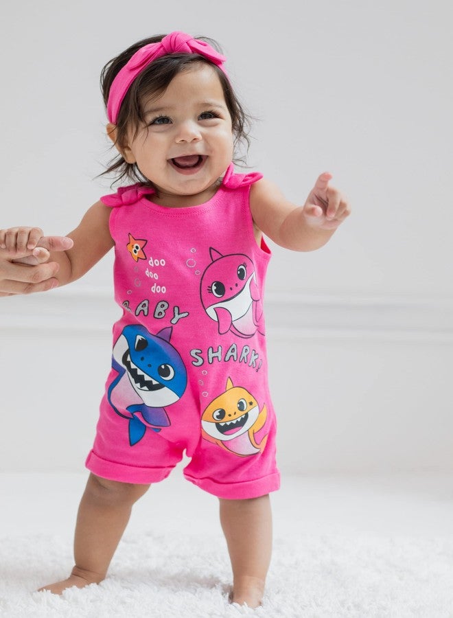 Pinkfong Baby Shark Toddler Girls Sleeveless Romper & Headband Set 2T - Image 2