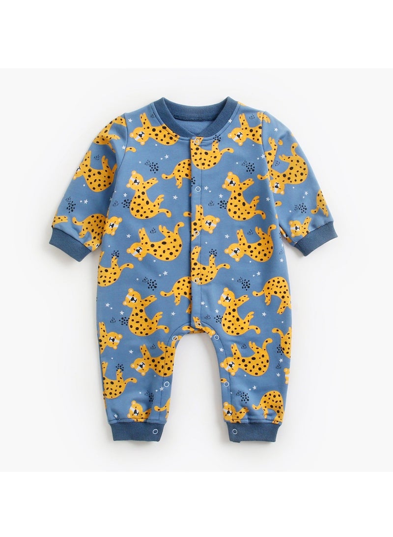 xozgdovg Baby clothing cartoon long sleeve crawler animal clothing baby clothes newborn 12-18m blue leopard 
