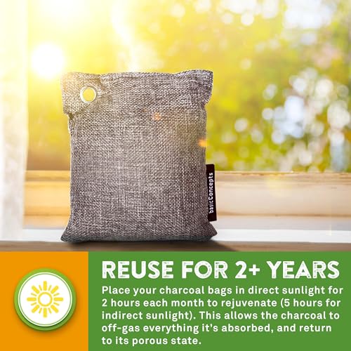 BASIC CONCEPTS Charcoal Odor Absorber for Strong Odor (6 Pack, 100g each), Bamboo Charcoal Air Purifying Bag, Basement Musty Odor Eliminator Deodorizer, Activated Charcoal Odor Absorber for Closet, Shoe, Car - Image 4