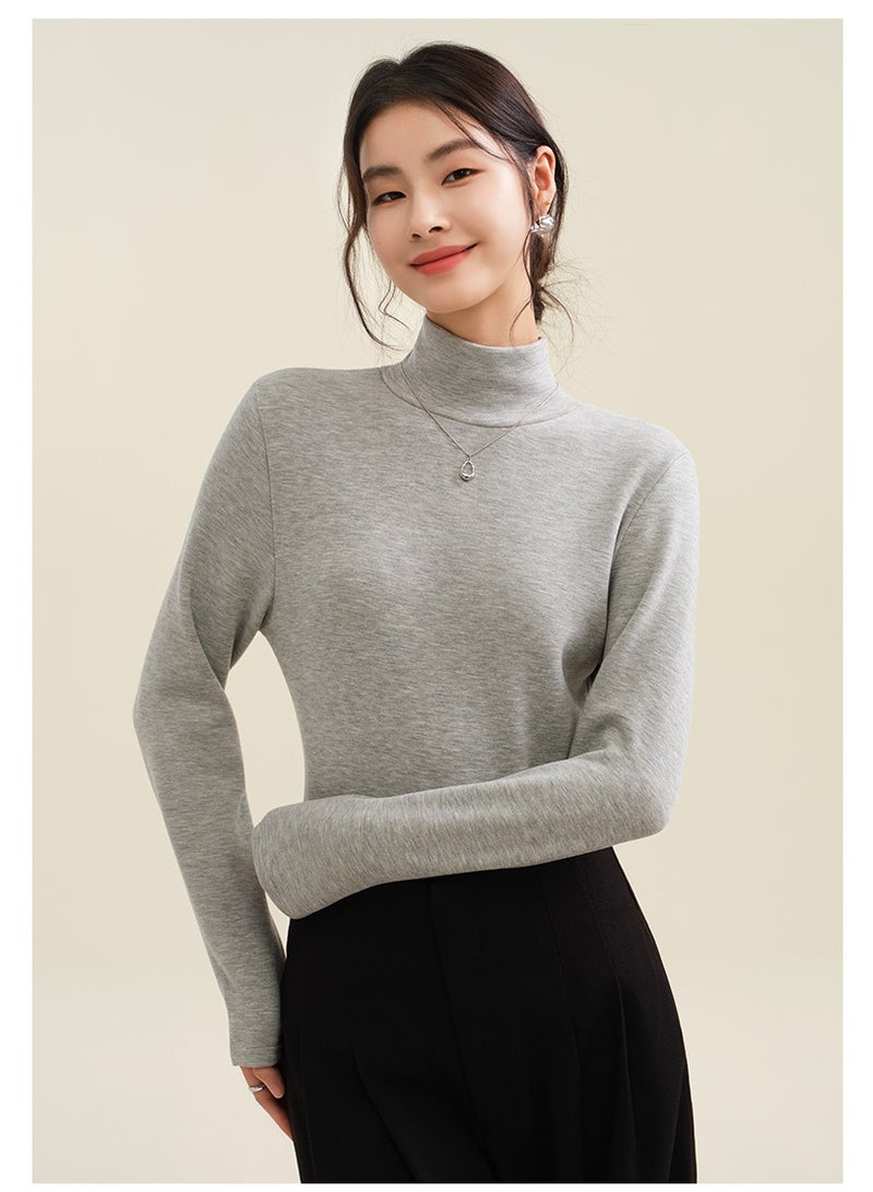 NIBEMINENT Winter Autumn Women's Thermal Underwear Winter  Shirt Solid Semi High Collar Long Sleeve Basic T-Shirt Heating Pullovers - Image 2