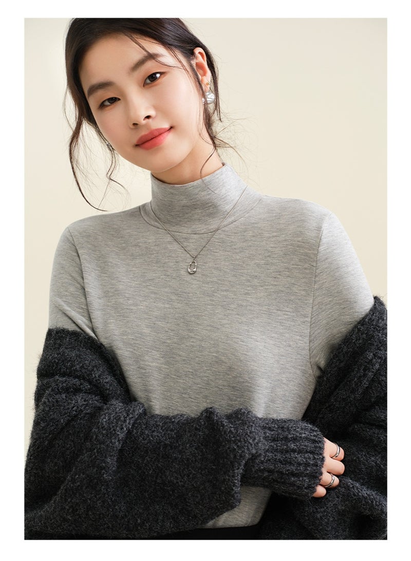 NIBEMINENT Winter Autumn Women's Thermal Underwear Winter  Shirt Solid Semi High Collar Long Sleeve Basic T-Shirt Heating Pullovers - Image 1