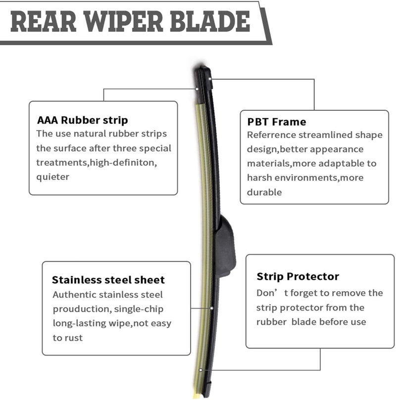 HODEE (Pack of 2) Rear Wiper Blade Replacement for Hyundai Elantra GT I30 2013-2017,Jaguar F-PACE 2017-2022,Alfa Romeo Stelvio,E-PACE 2018-2023,Forte 2014-2018 Hatchback,Back Windshield Window Accessories - Image 5