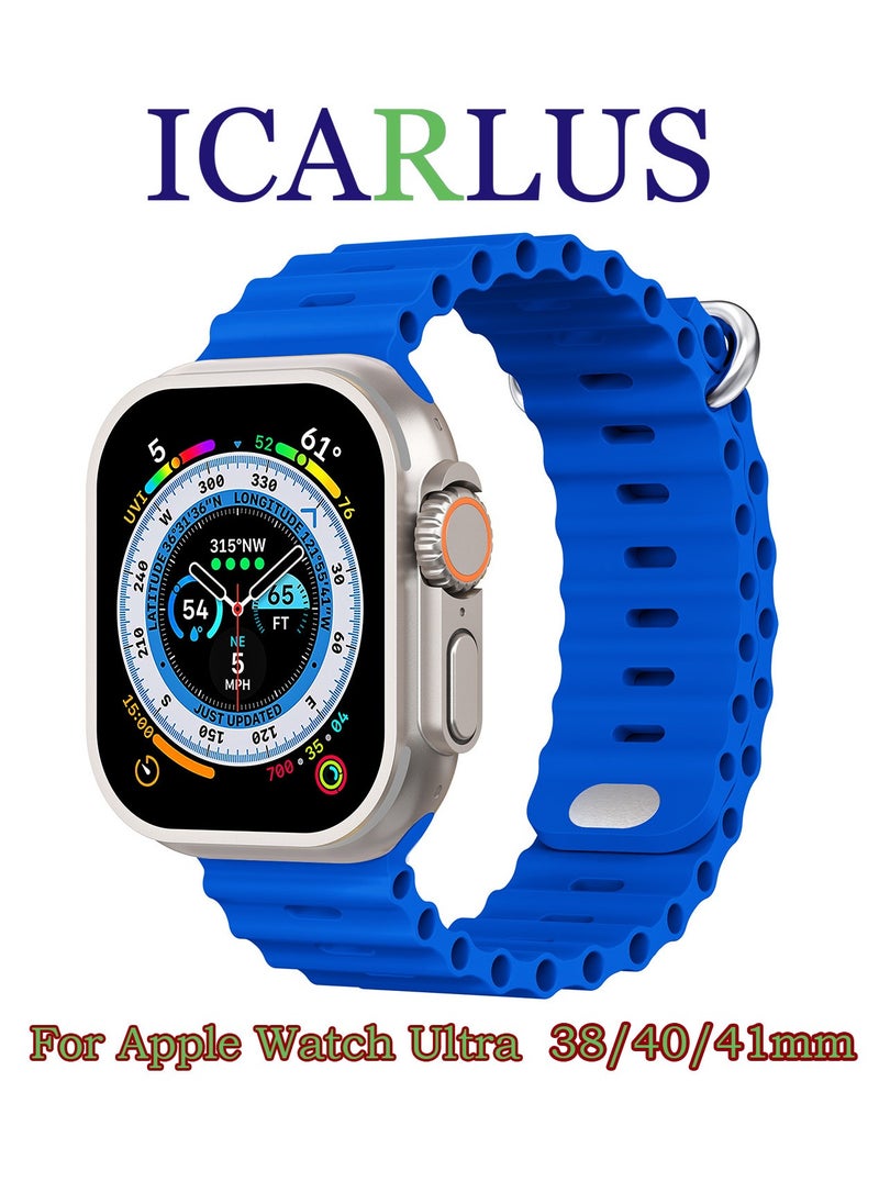 ICARLUS - Ocean Band Compatible with Apple Watch Ultra Band 41/40/38mm Men Women, Soft Silicone Sport Band Replacement Strap for Apple Watch Ultra2/Ultra iWatch Series 9 8 7 SE 6 5 4 3 2 1 Sapphire Blue - Image 1