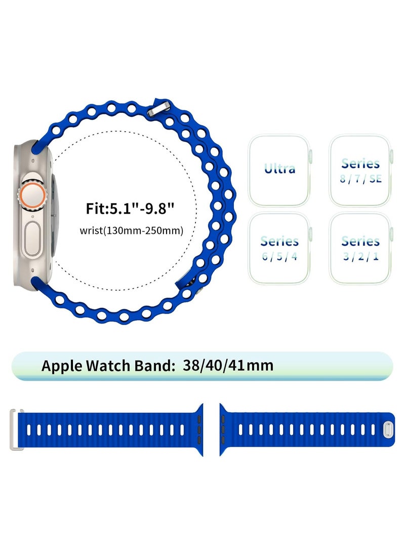 ICARLUS - Ocean Band Compatible with Apple Watch Ultra Band 41/40/38mm Men Women, Soft Silicone Sport Band Replacement Strap for Apple Watch Ultra2/Ultra iWatch Series 9 8 7 SE 6 5 4 3 2 1 Sapphire Blue - Image 1