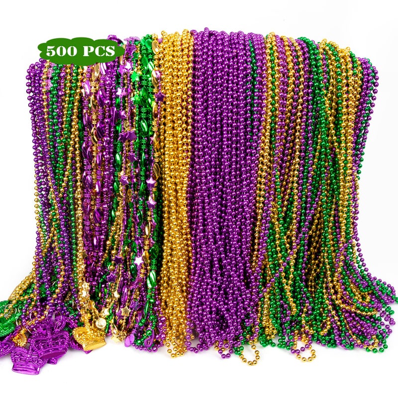 EOBOH 500PCS Mardi Gras Beads Throws, Bulks Green Purple Gold Metallic Mardi Gras Beads Necklaces Accessories Bulks, Beads Necklace Costumes for Parade Throws Party Decorations Supplies - Image 1