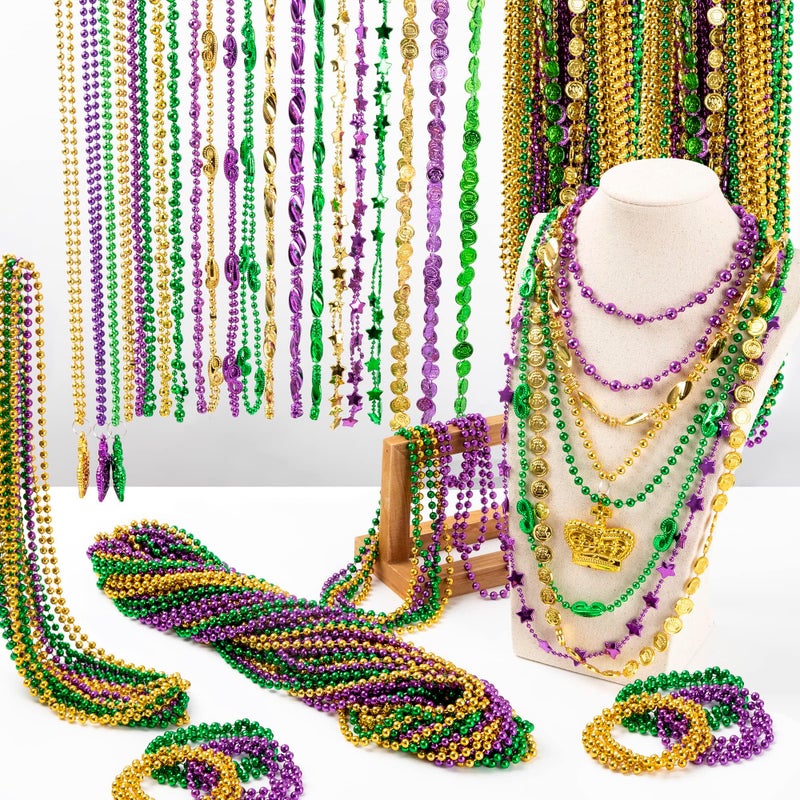 EOBOH 500PCS Mardi Gras Beads Throws, Bulks Green Purple Gold Metallic Mardi Gras Beads Necklaces Accessories Bulks, Beads Necklace Costumes for Parade Throws Party Decorations Supplies - Image 4