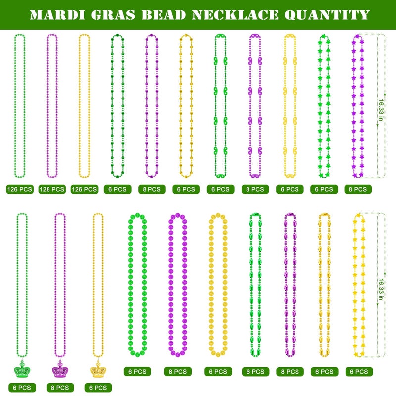 EOBOH 500PCS Mardi Gras Beads Throws, Bulks Green Purple Gold Metallic Mardi Gras Beads Necklaces Accessories Bulks, Beads Necklace Costumes for Parade Throws Party Decorations Supplies - Image 2