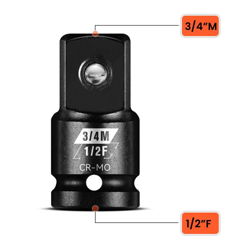 BLACKROBOT 1/2”F To 3/4”M Impact Socket Adapter, Cr-Mo Steel Exceeds ANSI Standards, Square Drive Reducer for Impact Driver Wrench - Image 3