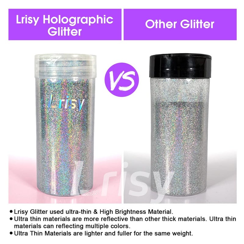 Lrisy's Lrisy Holographic Extra Fine Glitter Powder with Shaker Lid, Craft Glitter Sequins for Epoxy Resin, Slime,Tumblers,Nail&Painting Arts 140g/4.5oz (Ultra Thin Holographic Silver) - Image 5