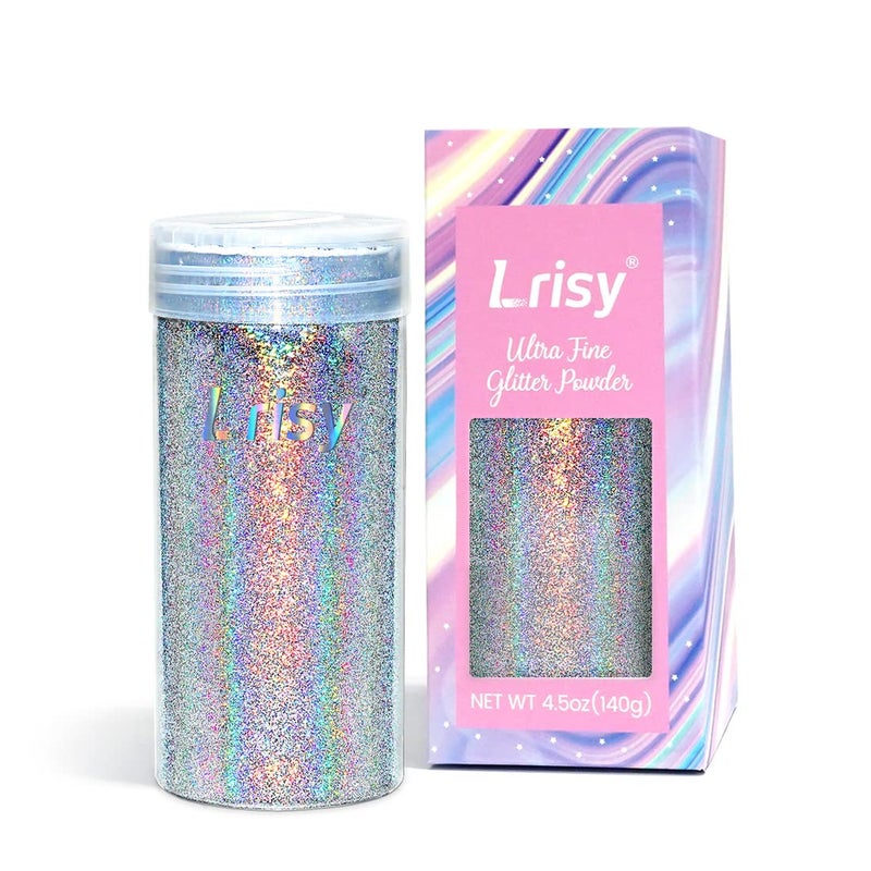 Lrisy's Lrisy Holographic Extra Fine Glitter Powder with Shaker Lid, Craft Glitter Sequins for Epoxy Resin, Slime,Tumblers,Nail&Painting Arts 140g/4.5oz (Ultra Thin Holographic Silver) - Image 1